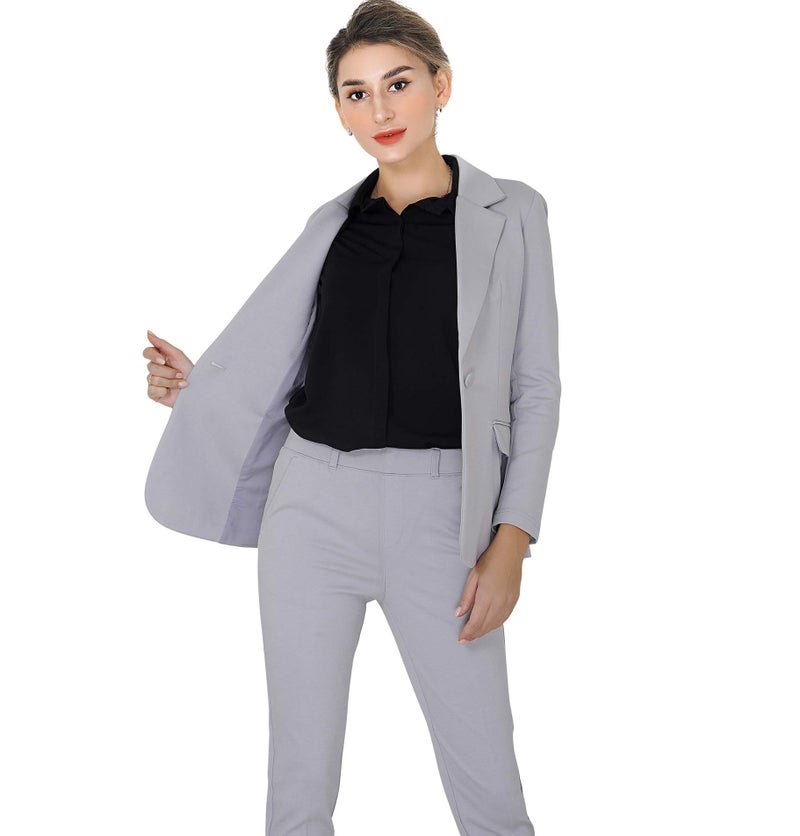 Marycrafts Womenâ€™s Two Piece Suits â€“ Business Blazer Pant Suit Set for Work, Professional Outfit, Office Wear, Formal Business Attire 16 Silver